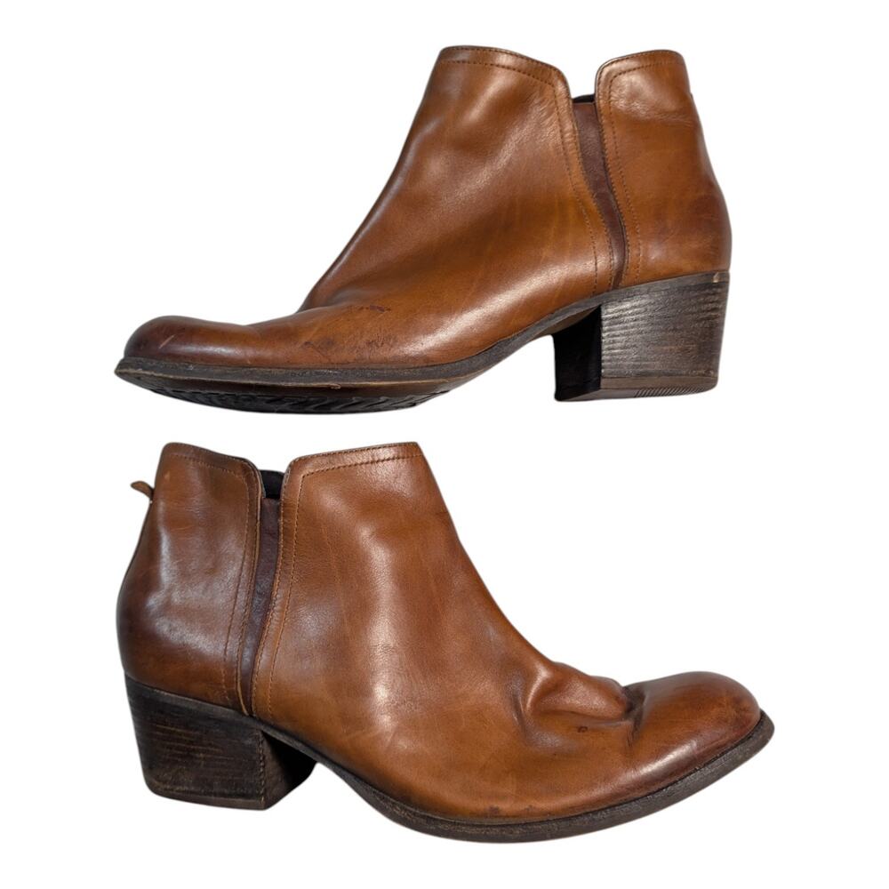 Clarks Maypearl Ramie Cognac Brown Leather Block Heel Zip Up Ankle Boots Sz 11